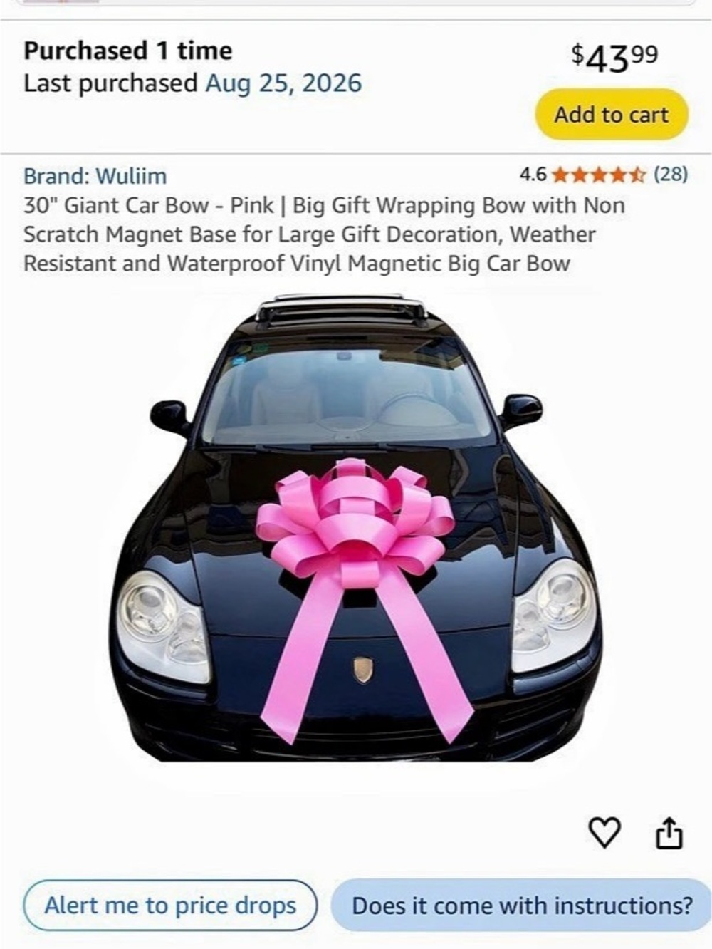 Magnetic Pink Car Bow like new, used once!